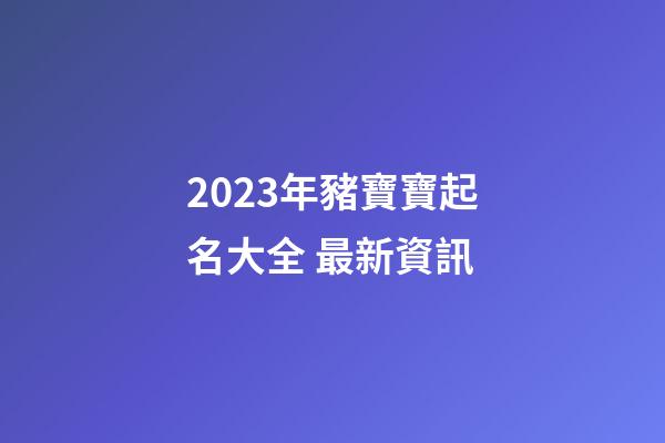 2023年豬寶寶起名大全 最新資訊